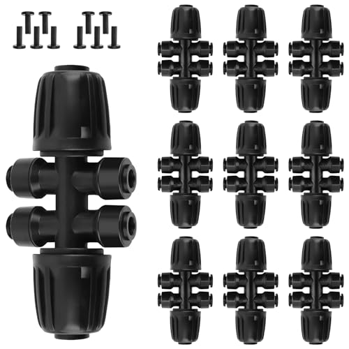 Kalolary 10PCS 1/2'' to 1/4'' Barbed Tee Quick Connectors, Push-to-Fit 6 Way Drip Irrigation...