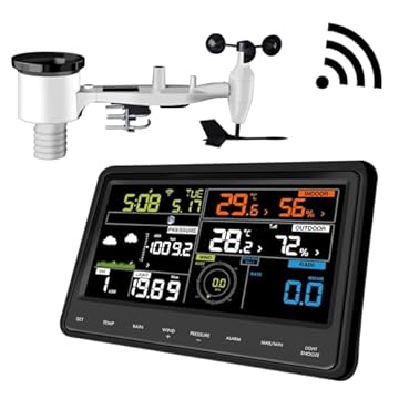 Ecowitt Weather Stations WS2910, Professional Digital LCD WiFI Weather Station with Color Display, 7-in-1 Wireless Outdoor Solar Powered, Indoor 3-in-1 Built-in Sensor for Home Garden Farm