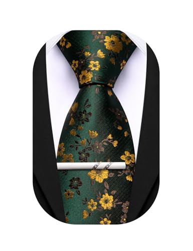 Image of Barry.Wang Floral Ties for Men Flower Necktie with Tie Clip Formal