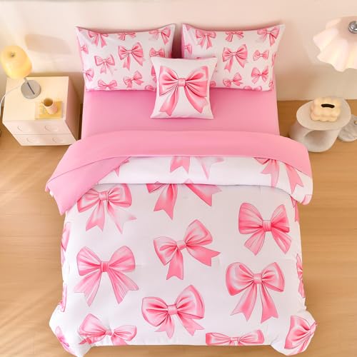 Tasselily 6 Pcs Bed in A Bag Twin Comforter Set for Girls,Pink Bow Bedding,Bow Comforter Sets with Sheets for Kids — view 6