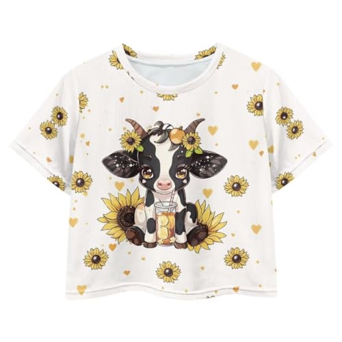 Image of Girl Crop Top Shirts for Summer Cute T Shirts Short Sleeve Tees for Kids 5-16