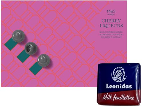 Marks & Spencer : M&S Cherry Liqueurs - Whole Cherries Soaked in Liqueur & Covered in Rich Dark Chocolate 250g with Thank you card and Leonidas Chocolate | Christmas | Valentines (1Box)