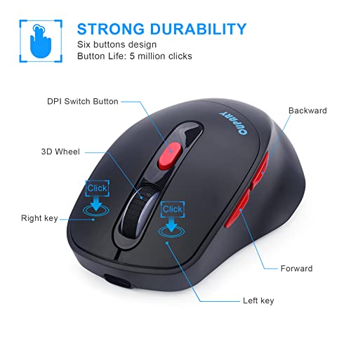 Oupary Wireless Charging Mouse, Precise Optical Sensor, 2.4G Stable Connection, Ergonomic Design, Silent Clicks, 6 Buttons, For Office & Home Use, Stylish Black #TOP3