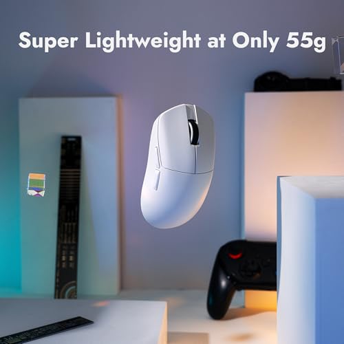 Image of LEMOKEY G1 8K Wireless Bluetooth 5.1 /2.4 GHz /Wired Optical Mouse, Ultra-Lightweight 55g Programmable PixArt 3395 Sensor with up to 26,000 /30000 DPI / 650 /750 IPS for Windows Mac Linux - White