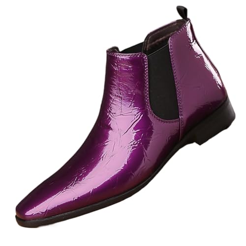 Image of Men's Patent Leather Low Chunky Heel Chelsea Boots Fashion High Gloss Slip-on Business Dress Oxford Boots for Wedding Prom Party Business Work