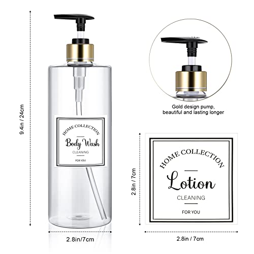 6 Pcs Pump Bottle Set Shampoo And Conditioner Bottle Plastic Refillable Soap Dispenser Shower Dispenser Empty Shampoo Conditioner With 12 Label Sticker For Bathroom Lotion Body Wash (Black And Gold) #TOP1