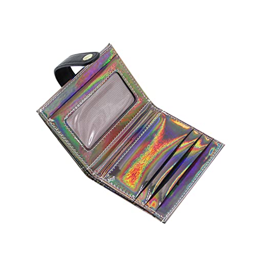 MINGSEECESS Women Bifold Leather Small Wallet Shiny Holographic Zipper Card Holder Coin Change Wallet Clutch Purse4