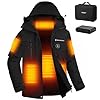 Chaqueta Calefactable con Capucha Mujer, Chaquetas de Esquí Termica de Forro Polar Impermeable & Cortaviento con 12000mAh Bateria, 6 Zonas de Calor, Abrigode Calefaccion para Invierno