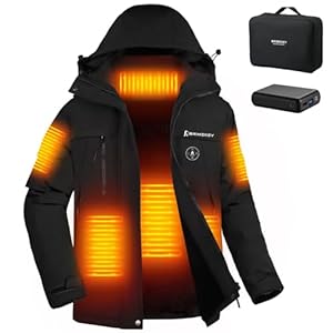Chaqueta Calefactable con Capucha Mujer, Chaquetas de Esquí Termica de Forro Polar Impermeable & Cortaviento con 12000mAh Bateria, 6 Zonas de Calor, Abrigode Calefaccion para Invierno