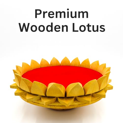 Image of Parth Pooja Wooden Lotus Kamal Aasan-Where god Resides, Made of ShriParni Wood for Keeping Maha Meru Shri Yantra (10 Inch)