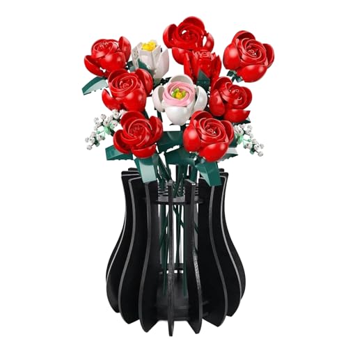 Image of Wooden Vase Compatible for Lego Flowers Bouquet, 3D Wooden Puzzle Vase with Lego Botanicals, Roses, Sunflowers, Tulips, Cherry Blossoms, Daffodils, Lotus（No Flower）