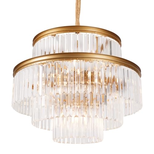VACILL Gold Crystal Chandelier for Dining Room, 14-Light Modern Chandelier