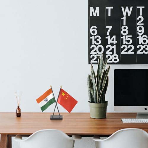 Image of The Flag Company Country Cross Table Desk Flags on Acrylic Base with Poles (Length: 10 inches) | Use for Home & Office,Conference (China)