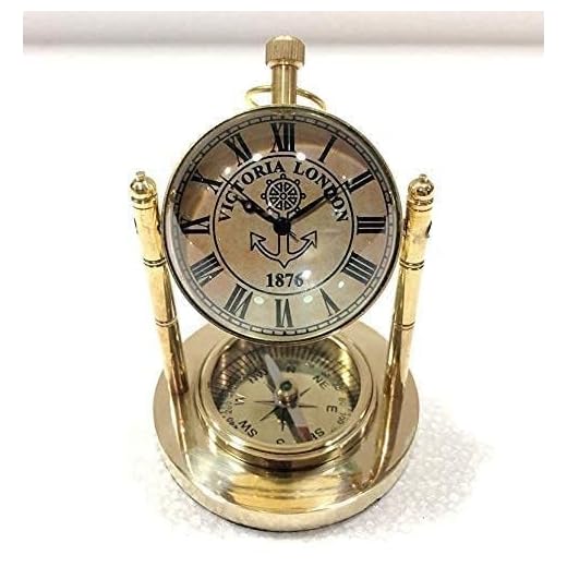 Vintage Desk Table Decorative: Classic Clock with Working Compass Attached Perfect for Home or item