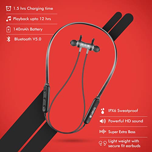 Image of Leevo Dance Wireless Neckband Earphones with Super-Fast Charging, Magnetic Ear-Tips and a Mesmerizing Sound Quality (Steel Grey)