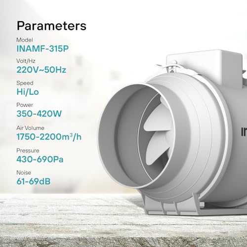 Image of INAIR | Mixed Flow Exhaust Fan I INA-MFF-315P I Black | 1750-2200 (m3 /g) Airflow | Silent, Energy Saving, Durable Ventilation Fan | Flexible Adjustment, Long Distance Air Supply IFor bathroom, kitchen