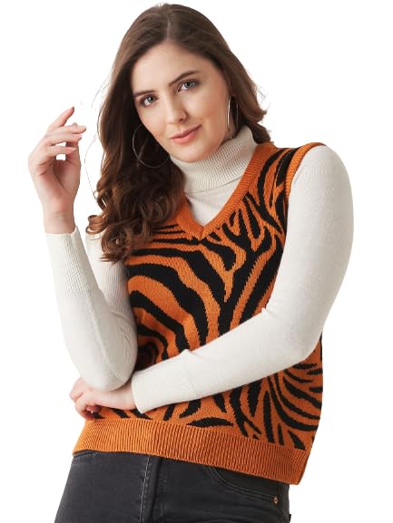 Image of Modeve Printed V Neck Sleeveless Sweater for Women||Winterwear||