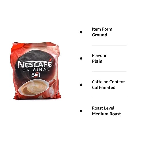 Image of Nescafe 3 in 1 Original Soluble Ground Coffee Beverage, 30 Sachets Bag - Medium Roast - Pack of 2 (Imported)