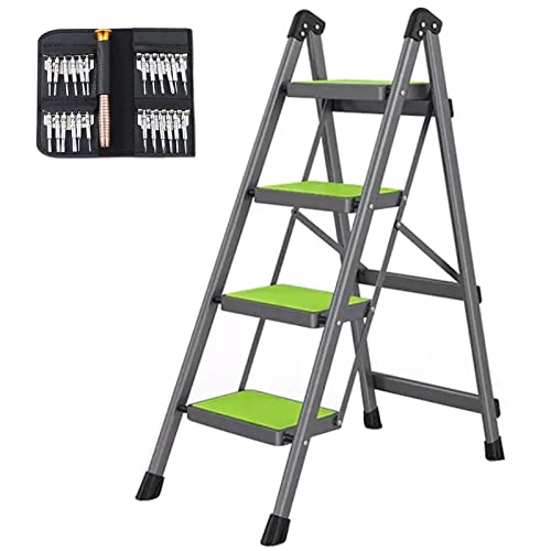 LHX Stable and Durable Ladder Home Folding Herringbone Ladder Indoor Mobile Multi-Functional Small Step Stool (Color : Green, Size : 4step)