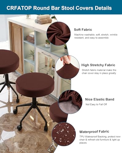 Image of CRFATOP 2 Pack Waterproof Coffee Bar Stool Covers Round Seat Slipcover,L