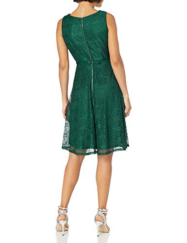 Gabby Skye Women's Sleeveless Round Neck Belted Fit And Flare Crochet Lace Dress, Hunter, 12 #TOP1