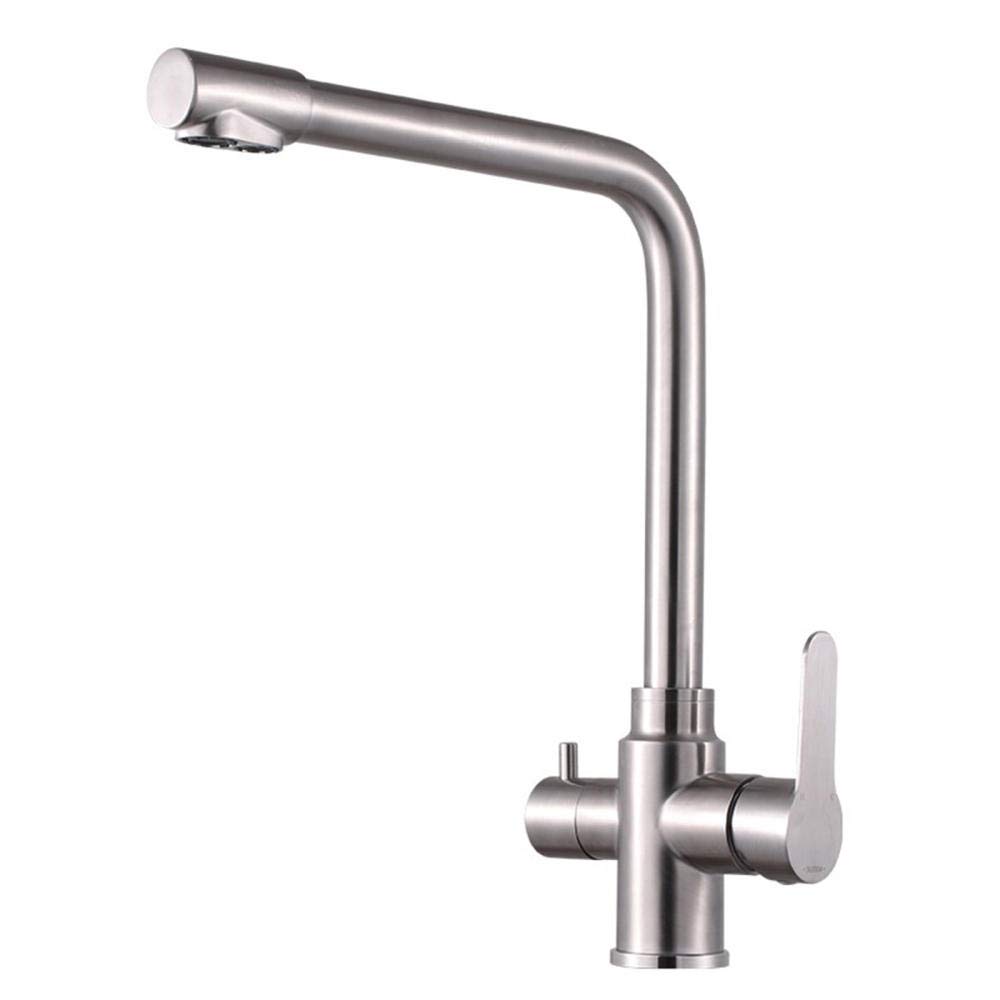 Aycdl 3 Way Water Filter Kitchen Tap Multifunctional Stainless Steel Pure Water Direct Drinking Faucet Hot And Cold 360° Rotation Brushed Kitchen Sink Taps