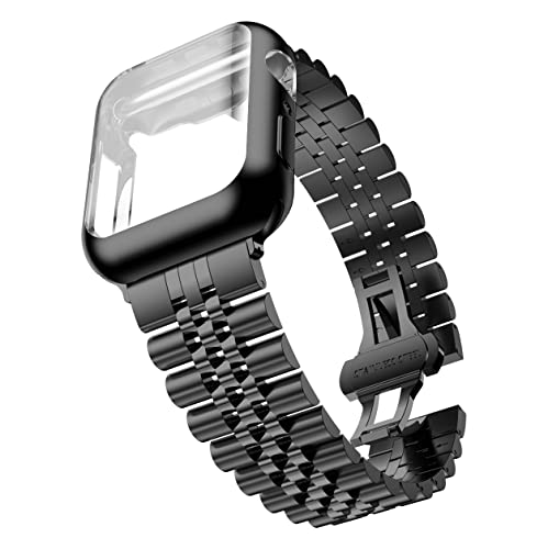 Image of baozai Compatible Apple Watch Bands 46mm 45mm 44mm 42mm 41mm 40mm 38mm, Stainless Steel Band with Screen Protector Case for Apple Watch Series 11 /10 /9 /8 /7 /6 /5 /4 /3 /2 /1 /SE3