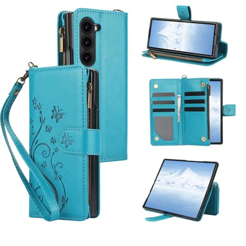 Housse Samsung Galaxy Z Fold 3 bleue avec fentes cartes et rabat portefeuille