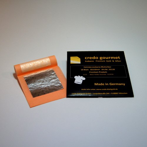 Feines essbares Blattsilber 50 x 50 mm 100 % Deutsche Qualität Menge 100 Blatt