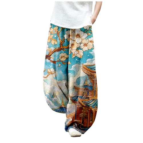 MARSVOVO Baggy Sweatpants for Women Wide Leg Harem Pants Woman Landscape Ink Painting Print Casual Culottes with Pockets
