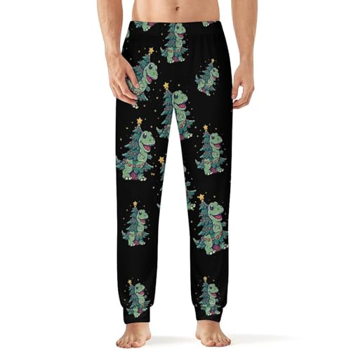 Dinosaur Christmas Tree Stars Breathable Mens Pajama Pants Lounge Sleep PJ Bottoms Sleepwear Jogger Pockets