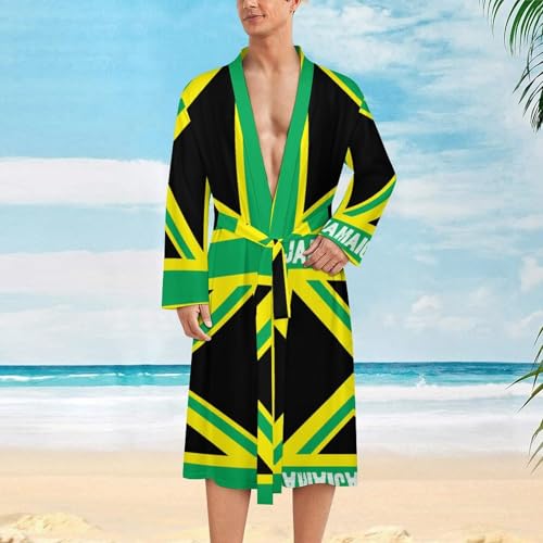Jamaica Jamaican Kingdom Flag Mens Robe Long-sleeve Bathrobe Lightweight Nightgown Sleepwear for Spa Shower2