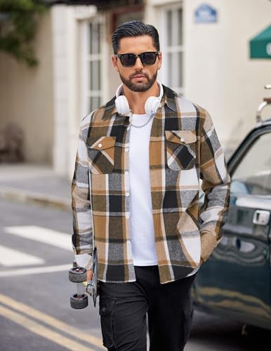 COOFANDY Men Flannel Shirt Casual Button Down Shirt Jacket Long Sleeve Plaid Shirts with Pockets3