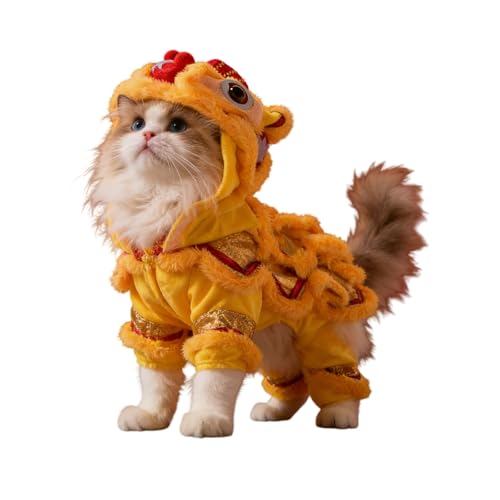 2026 Chinese New Year Dog Costume - Sequined Lion Dance Outfit Lion Dance Dog Costume Chinese New Year Dog Outfit Cat Clothing (Yellow s)