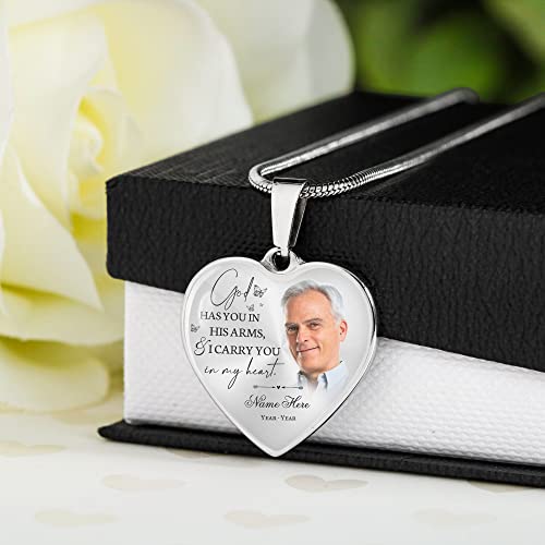 Personalized Remembrance Necklace with Picture| I Carry You in My Heart Necklace| Bereavement Sympathy Gift Memorial Gift for Loss of Loved One, Husband, Wife, Father, Mother JN47, White4