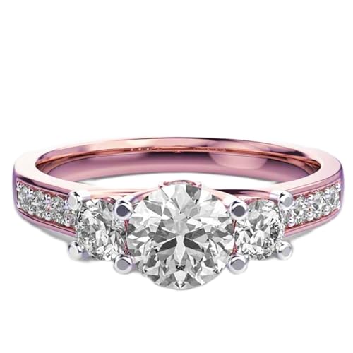Bague solitaire moissanite argent 925 or rose, bijou de luxe fait main forme ronde pour femme