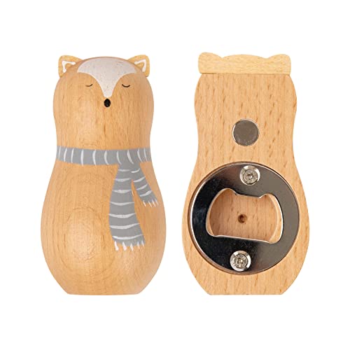 FRUHLING Abrebotellas Mango de Madera con Imán Abrebotellas de Acero Inoxidable Abrebotellas de cerveza Portátil Abridor Cerveza Madera Zorro para Hogar Bar Cocina Regalo - Imán de Refrigerador Cover