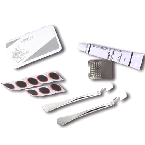 Jvjggag 自転車用タイヤパッチ修理キット - ポータブルレバー収納ボックス付き - 自転車チューブ修理キット - サイクリング、ロード、アウトドア、公園、旅行、バイキング、通勤、ツーリング、トレイル用