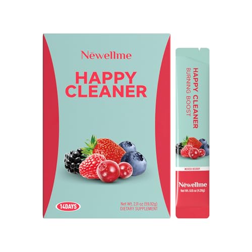 NEWELLME Happy Cleaner Digestive Supplement Powder Gut Health Drink Mix with Probiotics Digestive Enzymes & Fiber Supports Digestion and Bloating Berry Flavor 14 Sachets