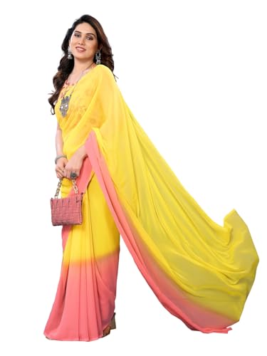 Image of RAJESHWAR FASHION WITH RF Ombre Plain Georgette Sarees For Women /College Girls Farewell With Digital Print Blouse