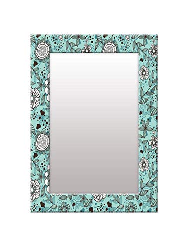 999STORE Printed Decorative Mirrors Mirrors for wash Basin Black Leaves and Flower washroom Bathroom Mirror (MDF_14X20 Inches) MirrorSMP44