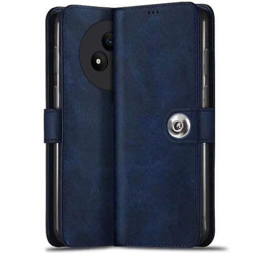 Image of TheGiftKart Flip Cover Back Case for Realme Narzo 80 Pro 5G | Genuine Leather Finish | Designer Button | Inbuilt Pockets & Stand | Wallet Style Flip Back Cover for Narzo 80 Pro (Faux Leather, Blue)