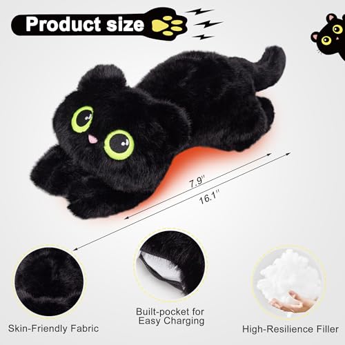 Image of Black Cat Heating Pad Plush, Cute Stuffed Animal Electric Heating Pad, USB Powered Heated Plush with 3 Heat Levels & Timer, Soft Warm Cat Pillow Cushion Gift for Women Teen Girls Christmas