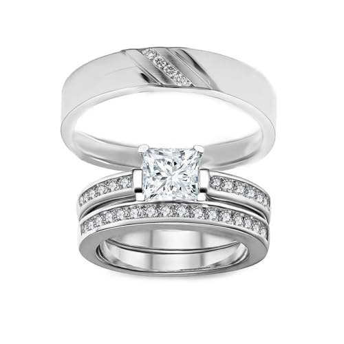 1-3 Carat Moissanite Couple Wedding Bands Ring Set for Women and Men Couple Matching S925 Silver 10K 14K 18K Gold Engagement Rings Sets 3pcs Bridal Rings Set for Her and Him Free Engraving4