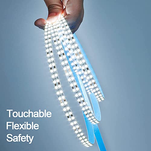 Kxzm 24V Led Strip Light Daylight White 6000K Double Row 32.8Ft/10M 2400Leds 2835 Smd 160W High Brightness 11000Lm No-Waterproof Ip20 Flexible Ribbon For Kitchen Hallways Decoration Lighting #TOP3