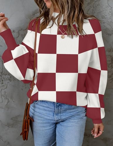 Image of ZESICA Women's 2026 Fall Striped Pullover Sweaters Tops Fashion Outfits | Checkered, Mock Neck, Oversized, Trendy Casual Loose Fit, Cute, Chunky Cozy Holiday Winter Clothes