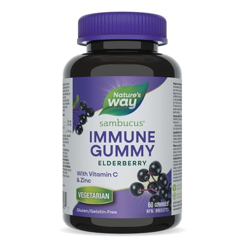 Nature's Way Sambucus Immune Original Cold and Flu Care Elderberry Gummies with Vitamin C and Zinc – Used in Herbal Medicine for Immune Support for Adults and Kids 4+, 60 Gummies