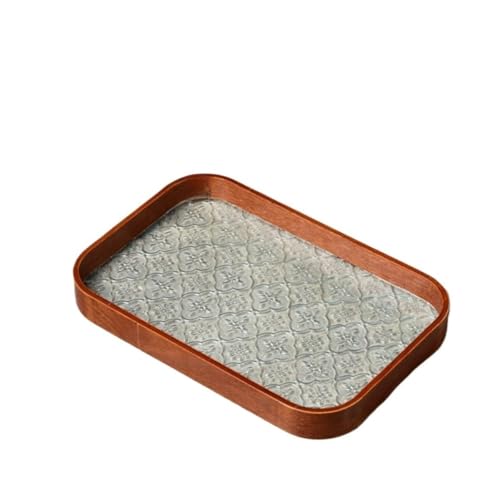 MCSWSEE レトロ 木製トレー ガラス天板 花海棠柄 雲型 楕円デザイン | カフェトレイやお盆トレーとして多用途に活用 おしゃれな盛器に最適な透明ガラスプレート インテリアとしても魅力な収納盆 和洋折衷のテーブルウェア (レトロな丸みを帯びた長方形)