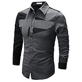 (SGL Collection) カジュアルシャツ メンズ 長袖 ジオメトリック デザイン レギュラー スタンダード カラー スリム タイト フィット バイカラー カットソー 灰 x 黒 男 ファッション おしゃれ きれいめ キレイめ ドレス シャツ サロン系 LEON系 ビジネス フォーマル 学生 コーディネート (XL, グレー x ブラック 灰 x 黒)