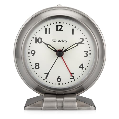 Image of Westclox Classic Alarm Clock - Silver Finish, 4.75W x 5.5H Analog Display, Battery-Powered, Glass Lens, Easy-Read Numbers, Real-Bell Style Alarm, Vintage Look